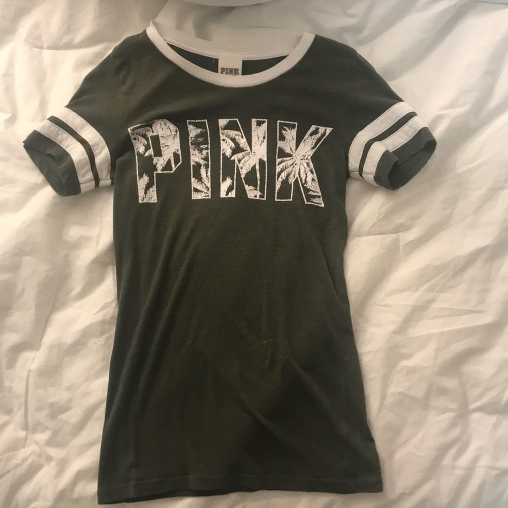 Army Green Pink Slogan Fitted TShirt
